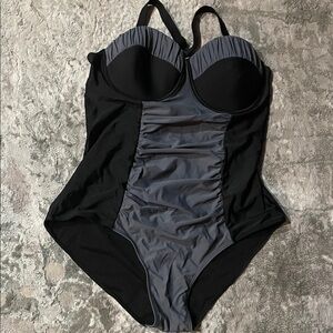Elegant Black and Gray Women's One piece swimwear.